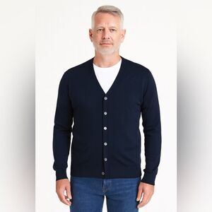 Luxury Merino Wool Black Button Cardigan Sweater Men’s M Classic Layering Knit